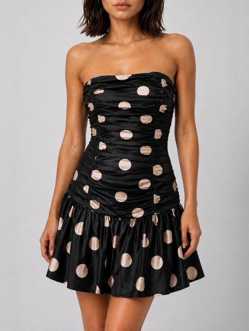 Betsey Johnson 100% Silk Polka Dot Strapless Mini Dress Size 6 Y2K Pin Up